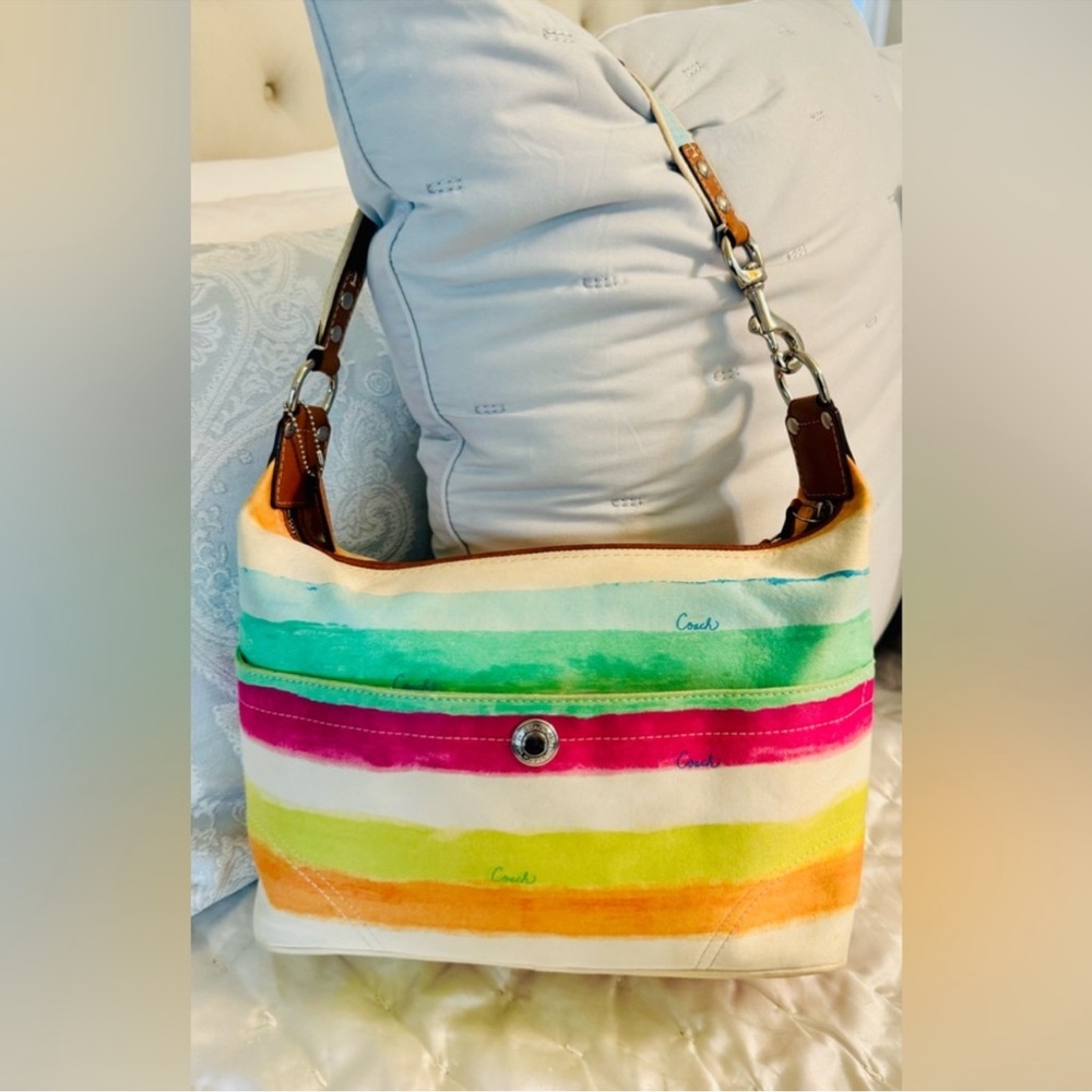 Coach Hampton Watercolor Multicolor Striped Shoulder Bag